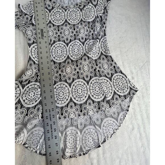Joseph Ribkoff Womens Black & White Lace Floral Textured Top 3/4 Sleeve Size 4 - Picture 7 of 7